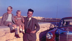 Tim Slade with family and Mercedes 180